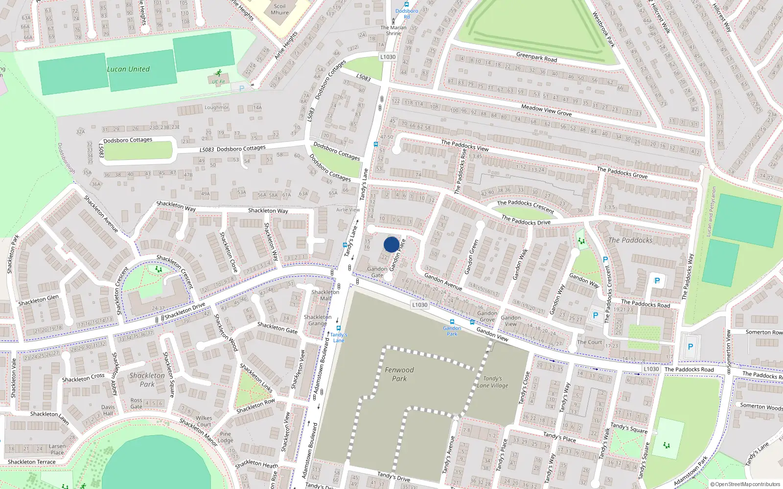 Overhead map showing the location of 19 Gandon Place, Lucan