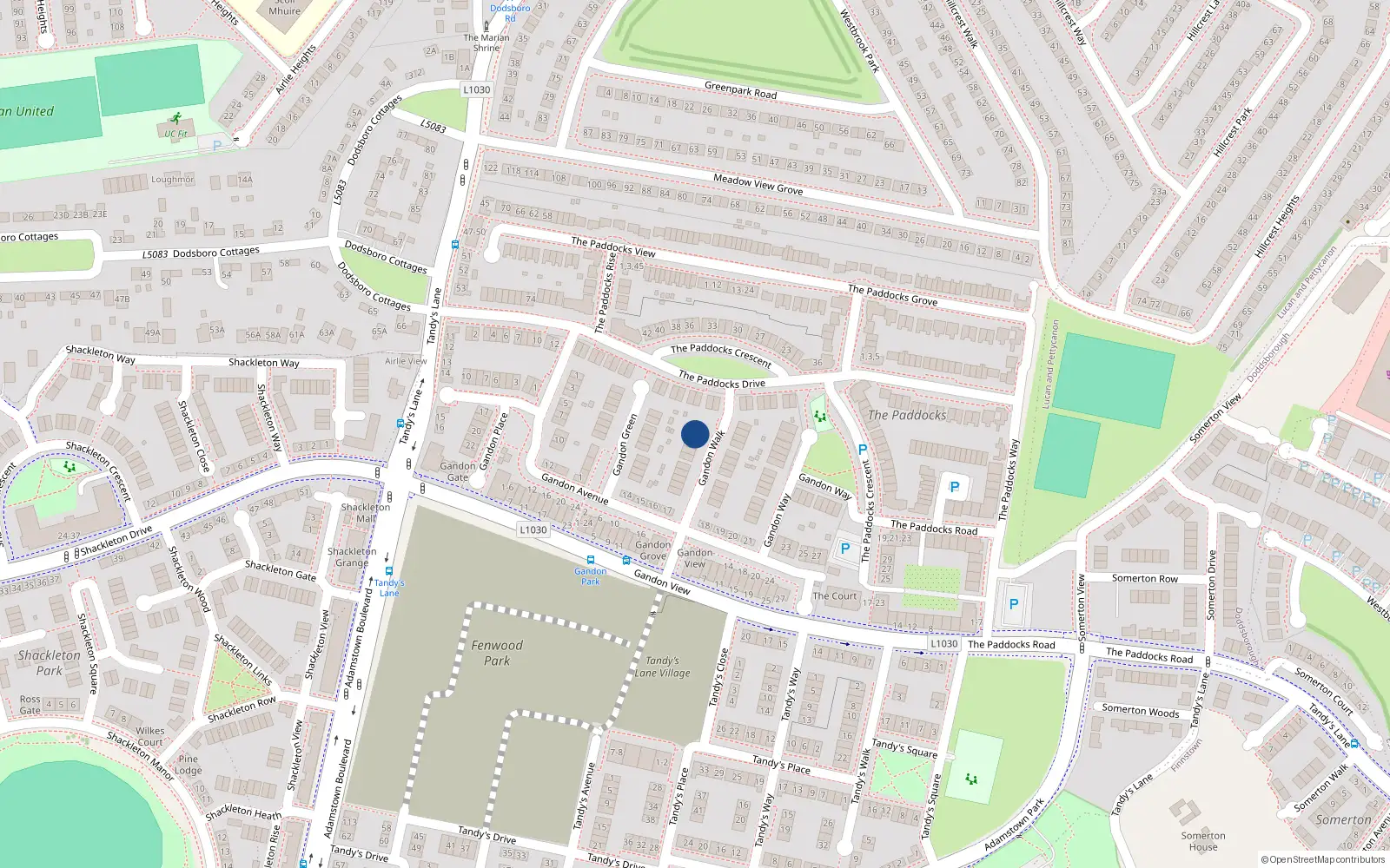 Overhead map showing the location of 19 Gandon Walk, Lucan