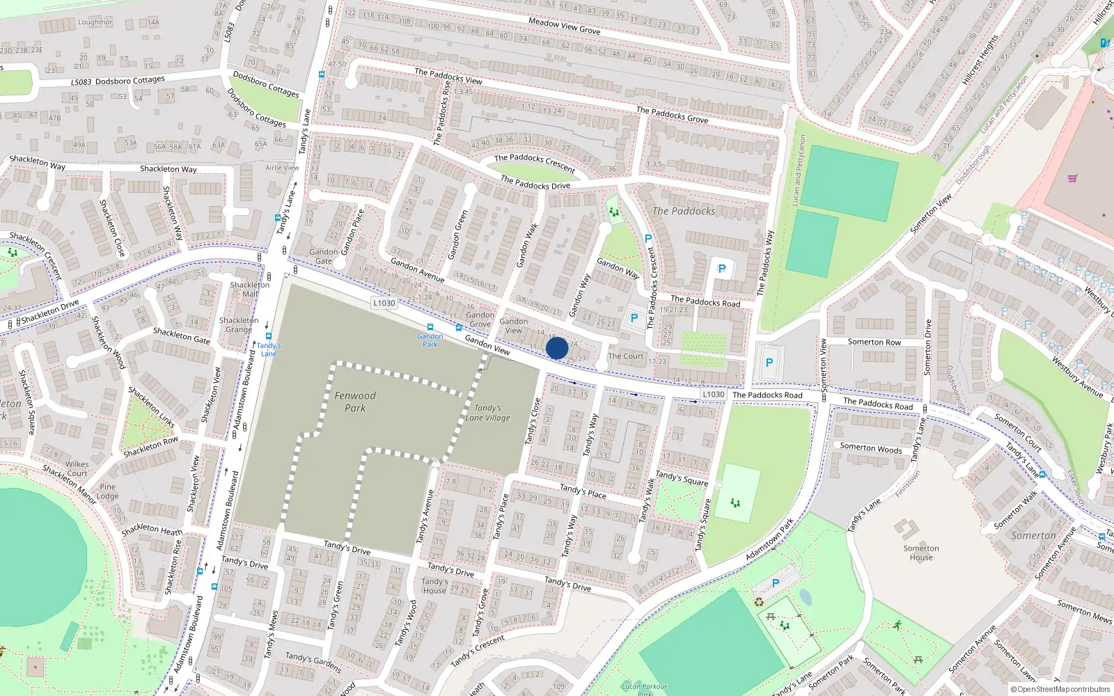 Overhead map showing the location of 19 Gandon Way, Lucan