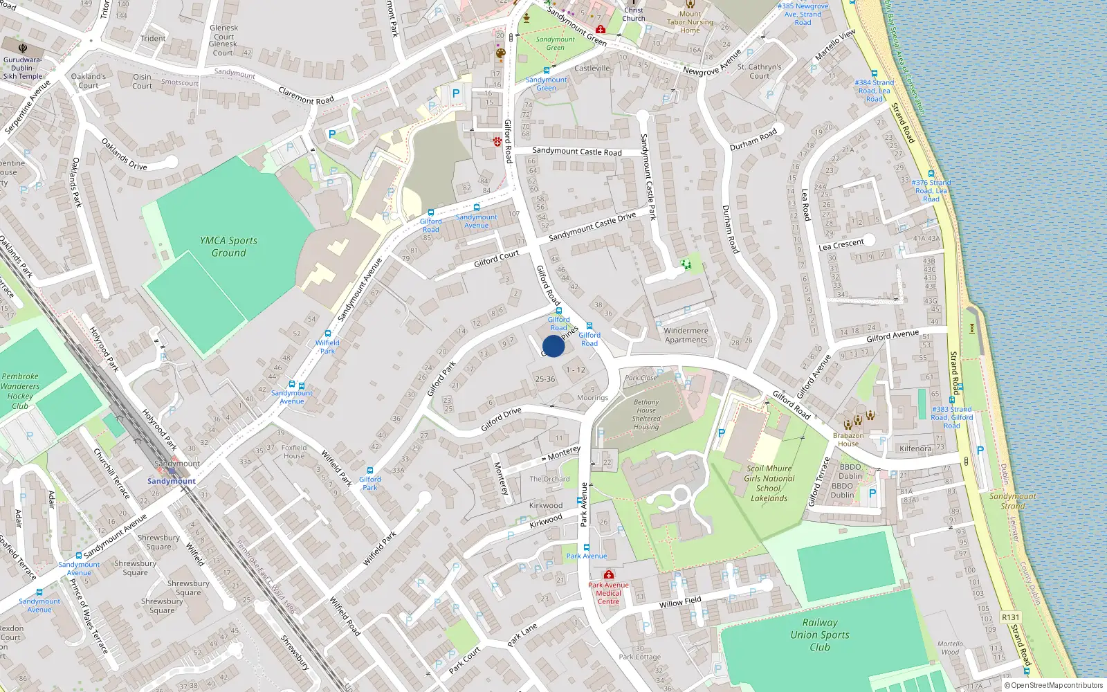 Overhead map showing the location of 19 Gilford Pines, Sandymount
