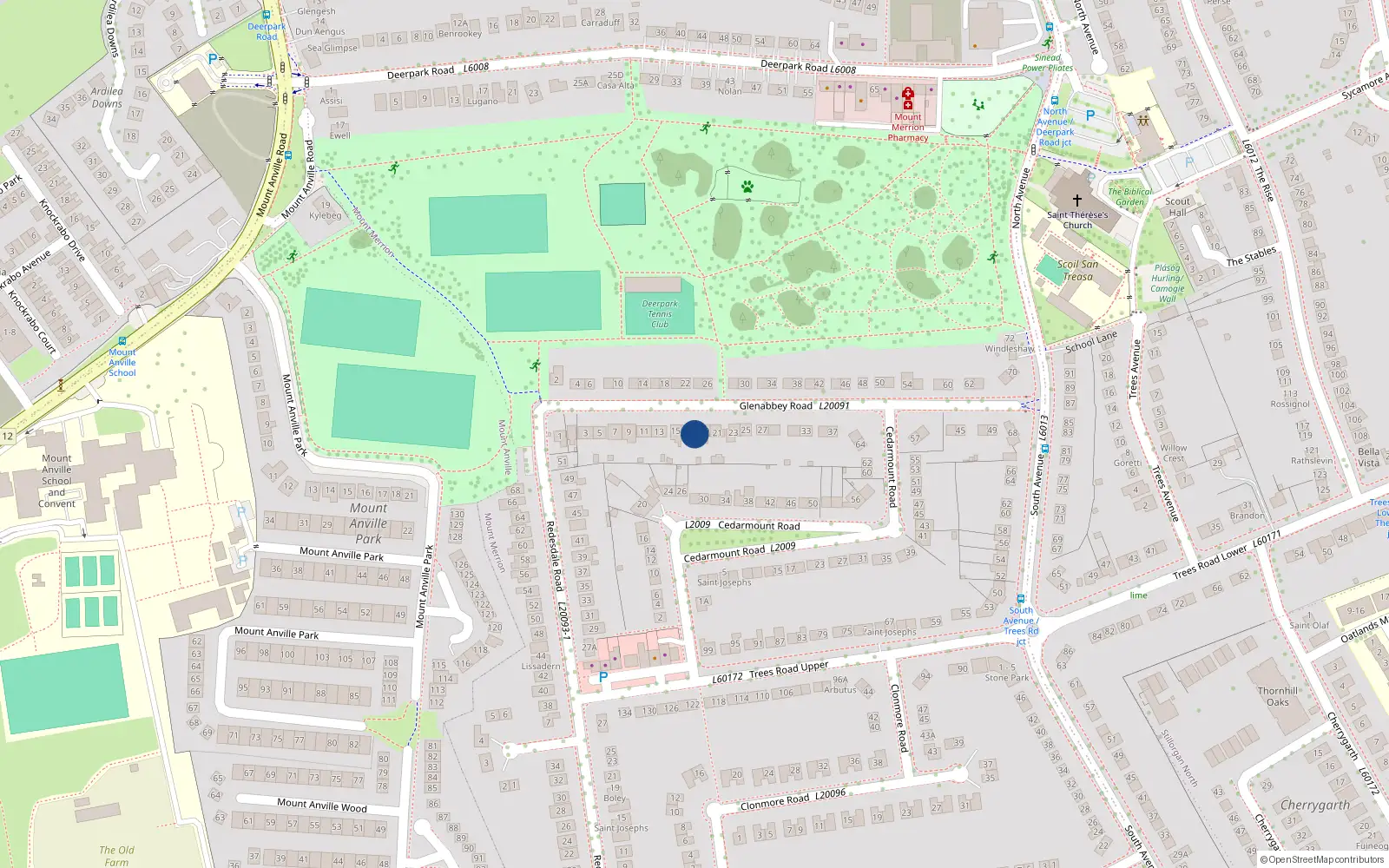 Overhead map showing the location of 19 Glenabbey Road, Blackrock