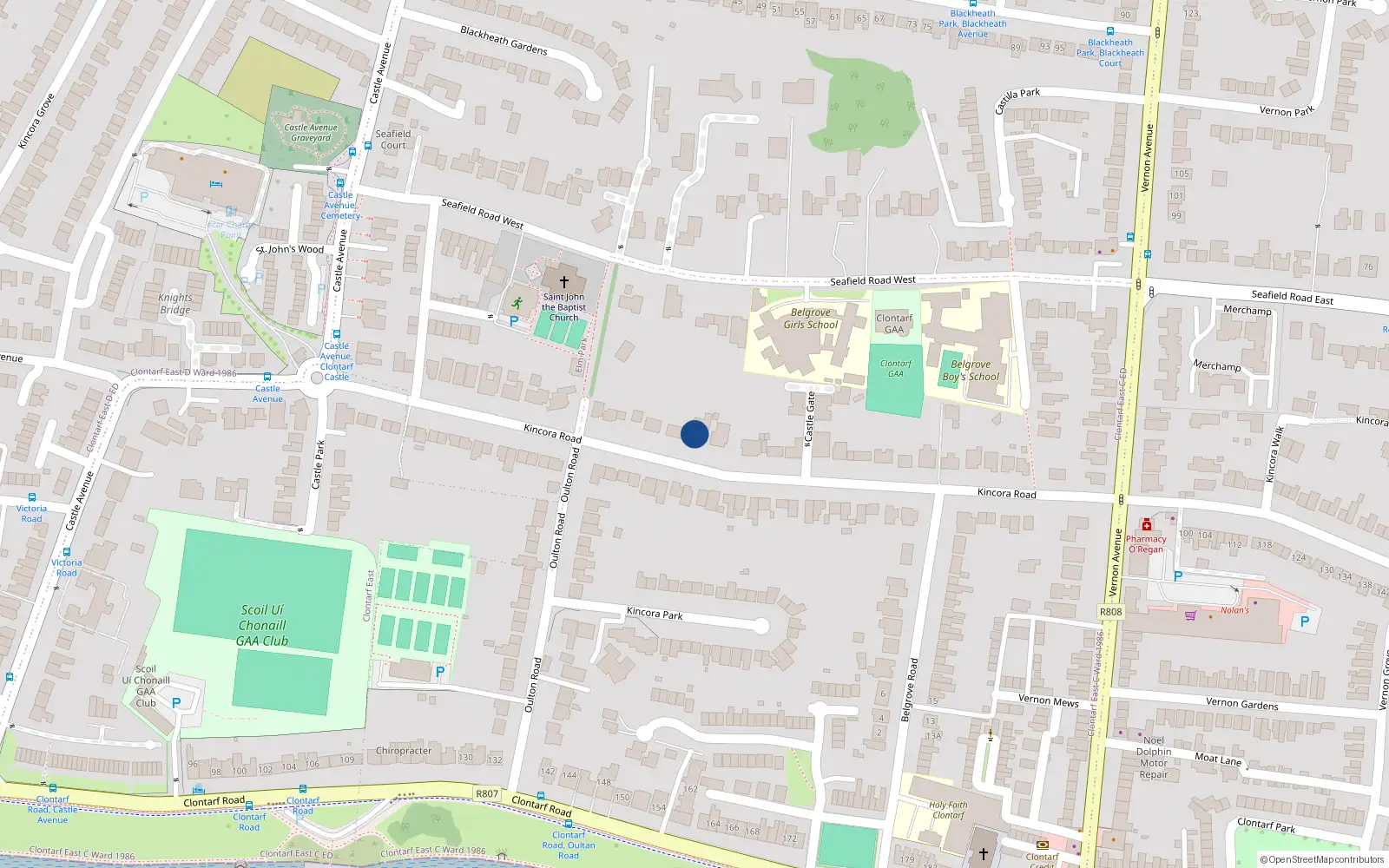 Overhead map showing the location of 19 Glenara, Kincora Road, Clontarf