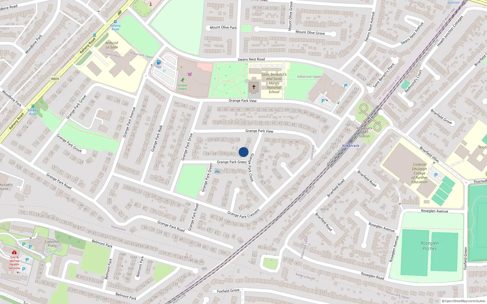 Overhead map showing the location of 19 Grange Park Close, Dublin 5