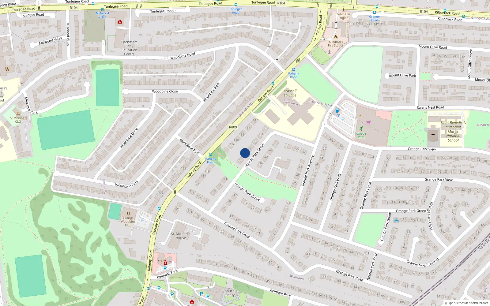 Overhead map showing the location of 19 Grange Park Grove, Raheny, Dublin 5