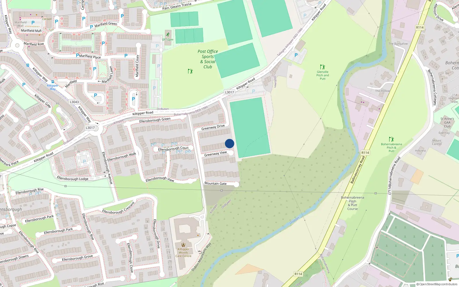 Overhead map showing the location of 19 Greenway View, Kiltipper