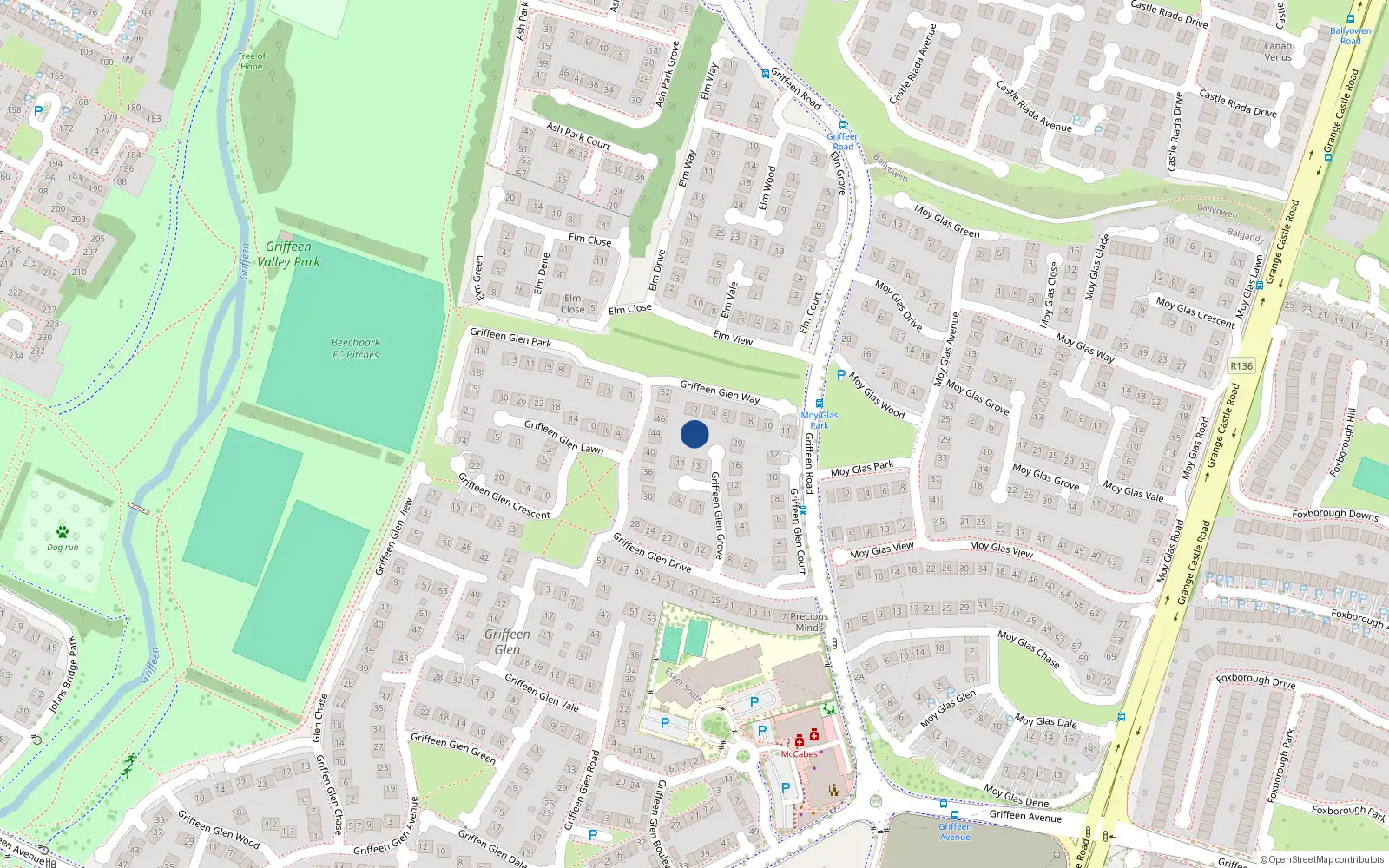 Overhead map showing the location of 19 Griffeen Glen Grove, Lucan