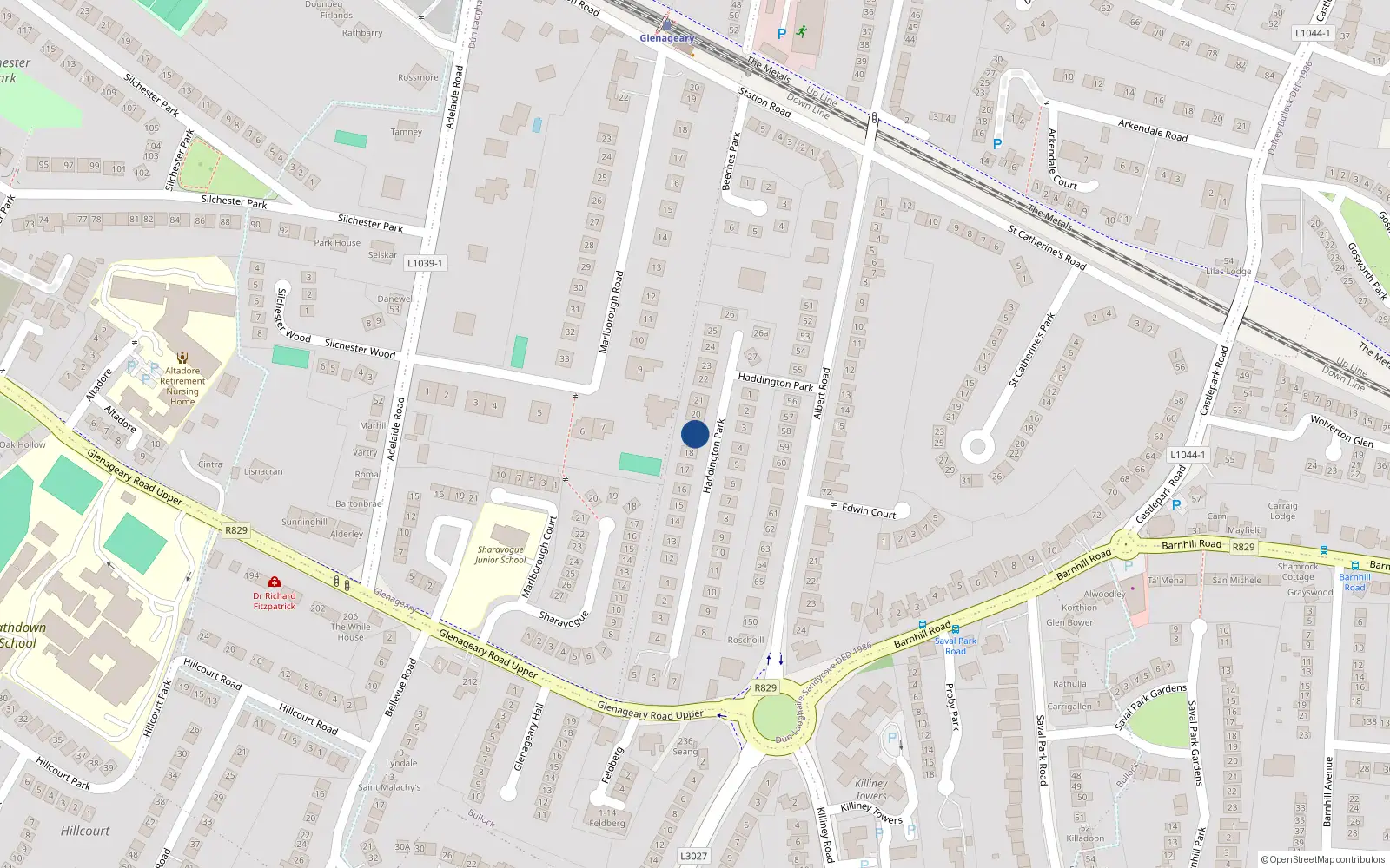 Overhead map showing the location of 19 Haddington Park, Dublin