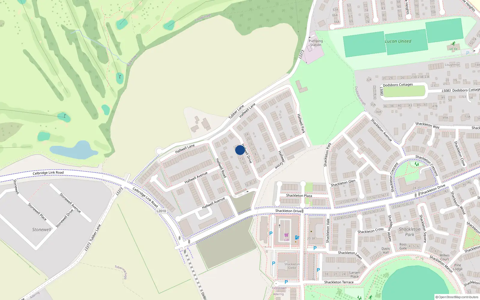 Overhead map showing the location of 19 Hallwell Drive, Lucan