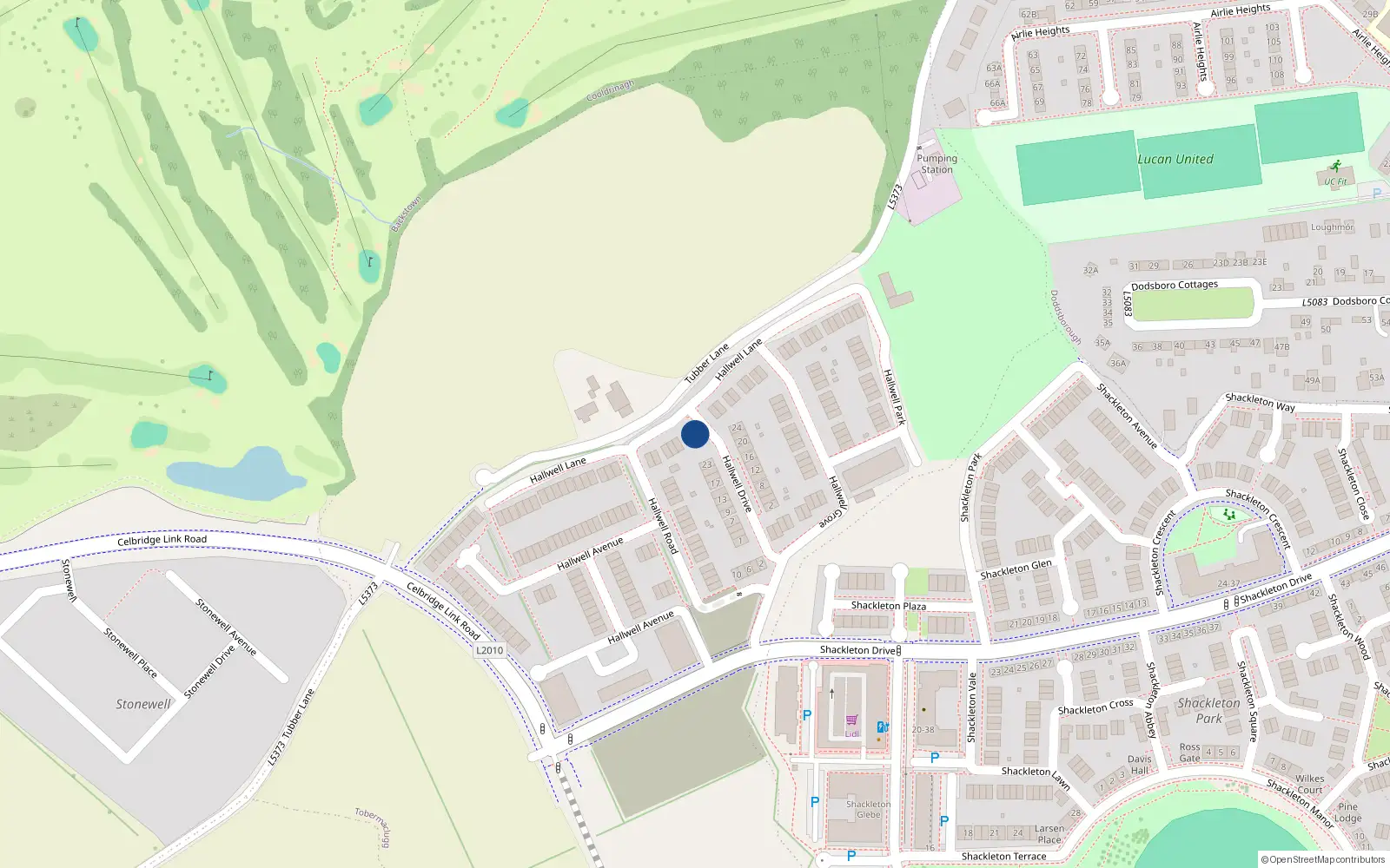 Overhead map showing the location of 19 Hallwell Lane, Lucan