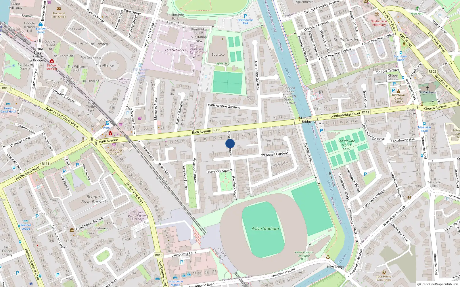 Overhead map showing the location of 19 Havelock Square, Dublin 4