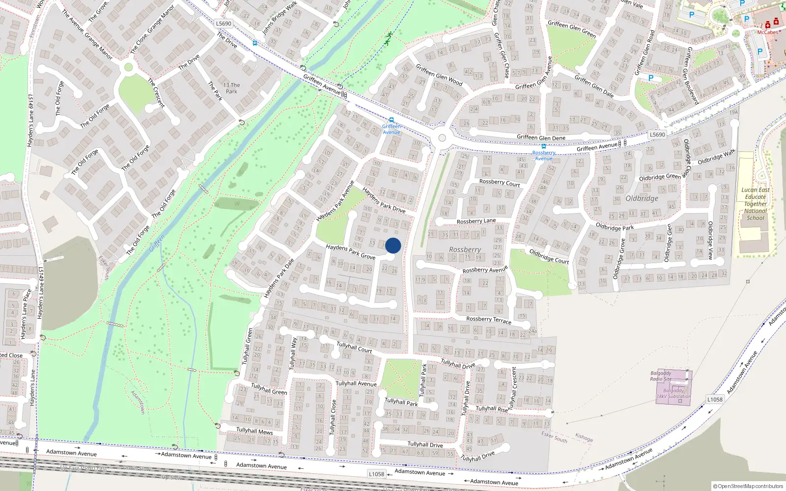 Overhead map showing the location of 19 Haydens Park Grove, Lucan, Dublin