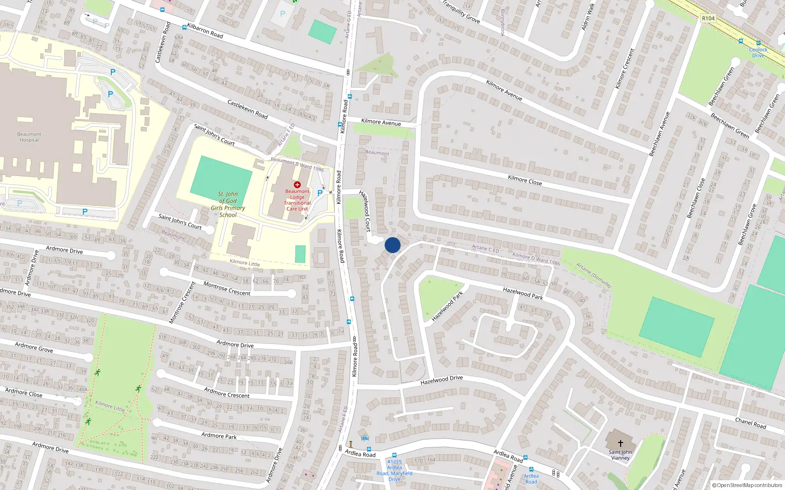 Overhead map showing the location of 19 Hazelwood Court, Artane, Dublin 5