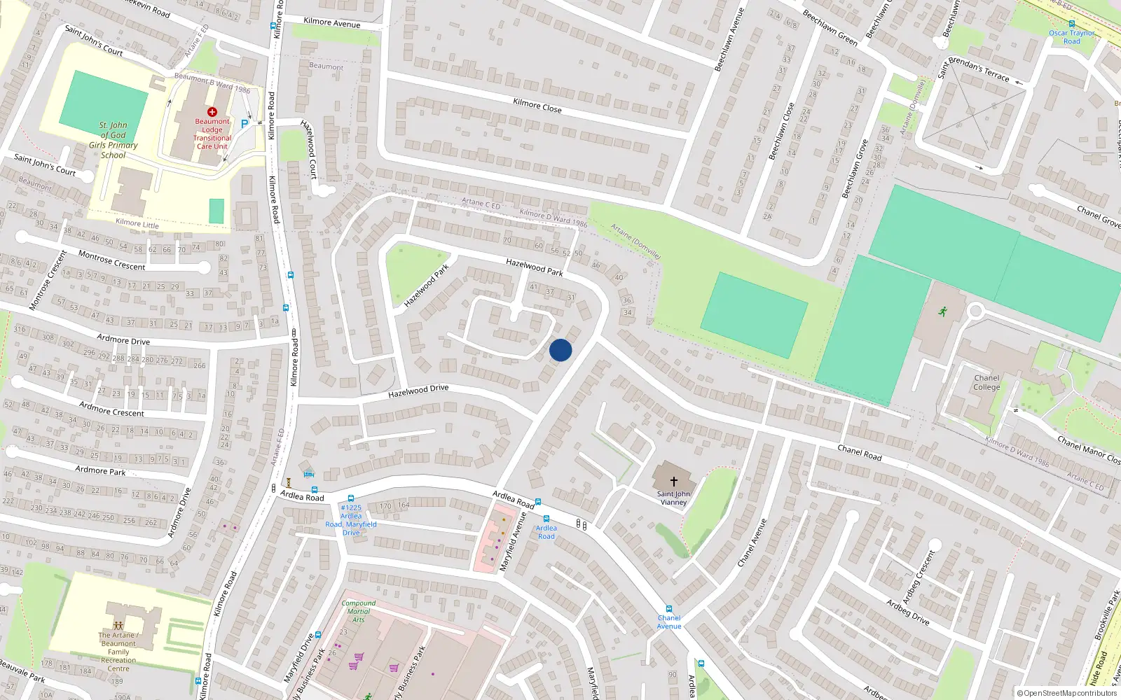 Overhead map showing the location of 19 Hazelwood Park, Dublin 5
