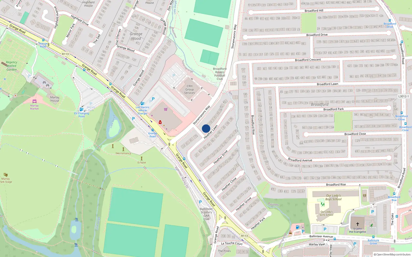 Overhead map showing the location of 19 Heather Lawn, Rathfarnham