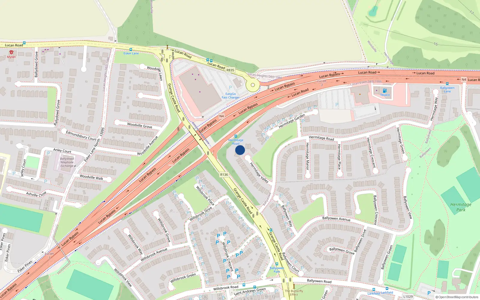Overhead map showing the location of 19 Hermitage Valley, Lucan