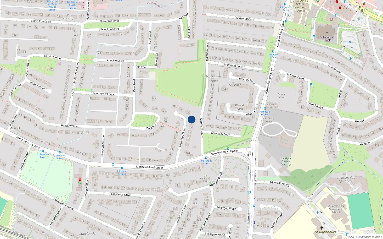 Overhead map showing the location of 19 Highridge Green, Stillorgan, Dublin