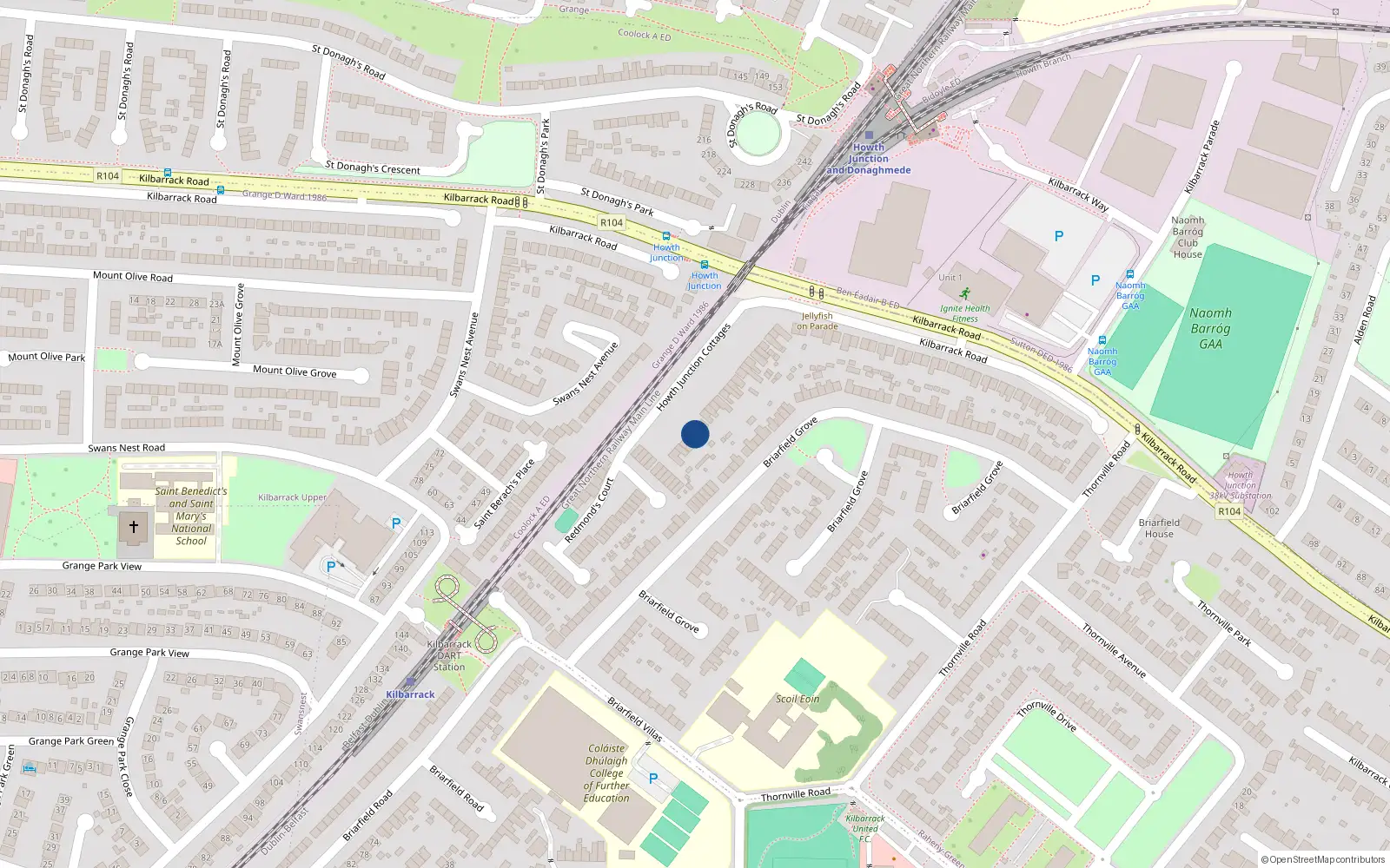 Overhead map showing the location of 19 Howth Junction Cottages, Dublin 5