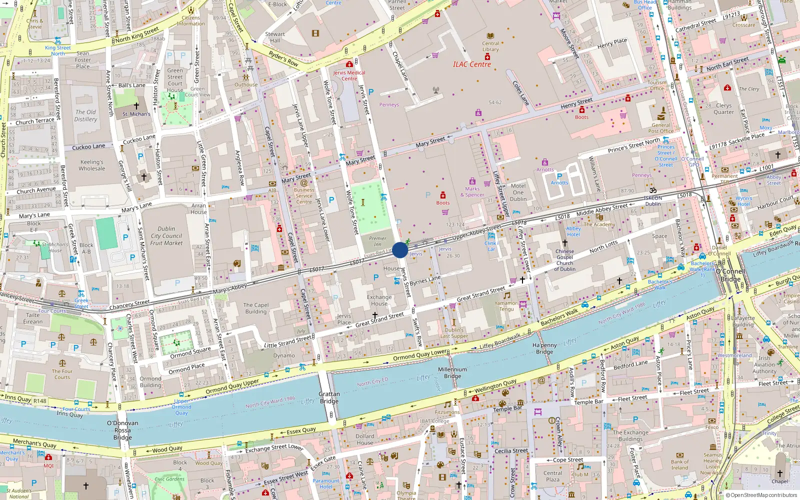 Overhead map showing the location of 19 Jervis Street, Dublin 1