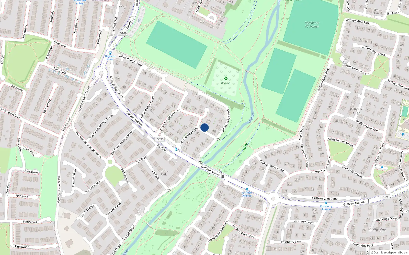 Overhead map showing the location of 19 Johnsbridge Walk, Lucan