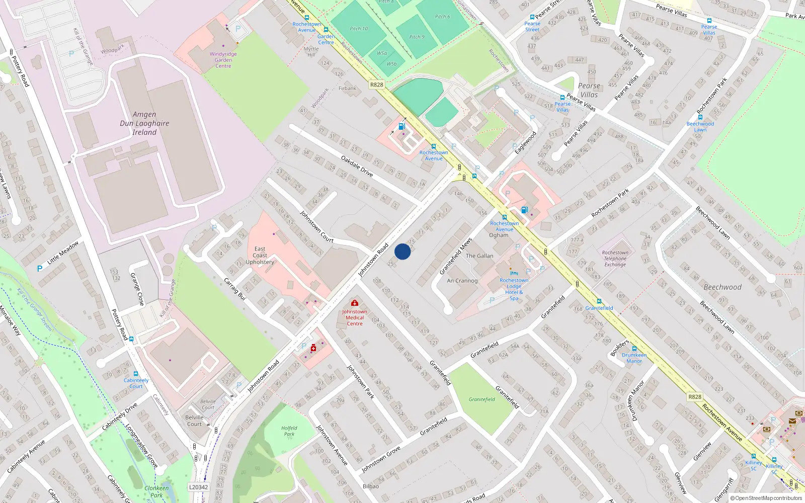 Overhead map showing the location of 19 Johnstown Road, Dun Laoghaire, Dublin