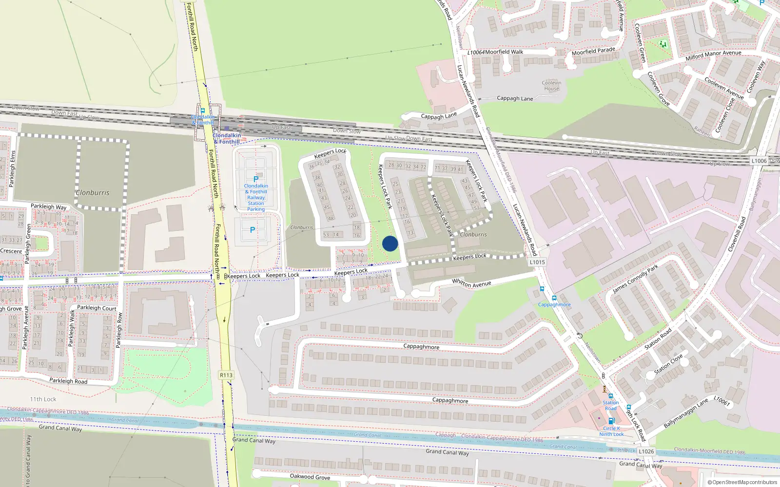 Overhead map showing the location of 19 Keepers Lock Park, Clonburris