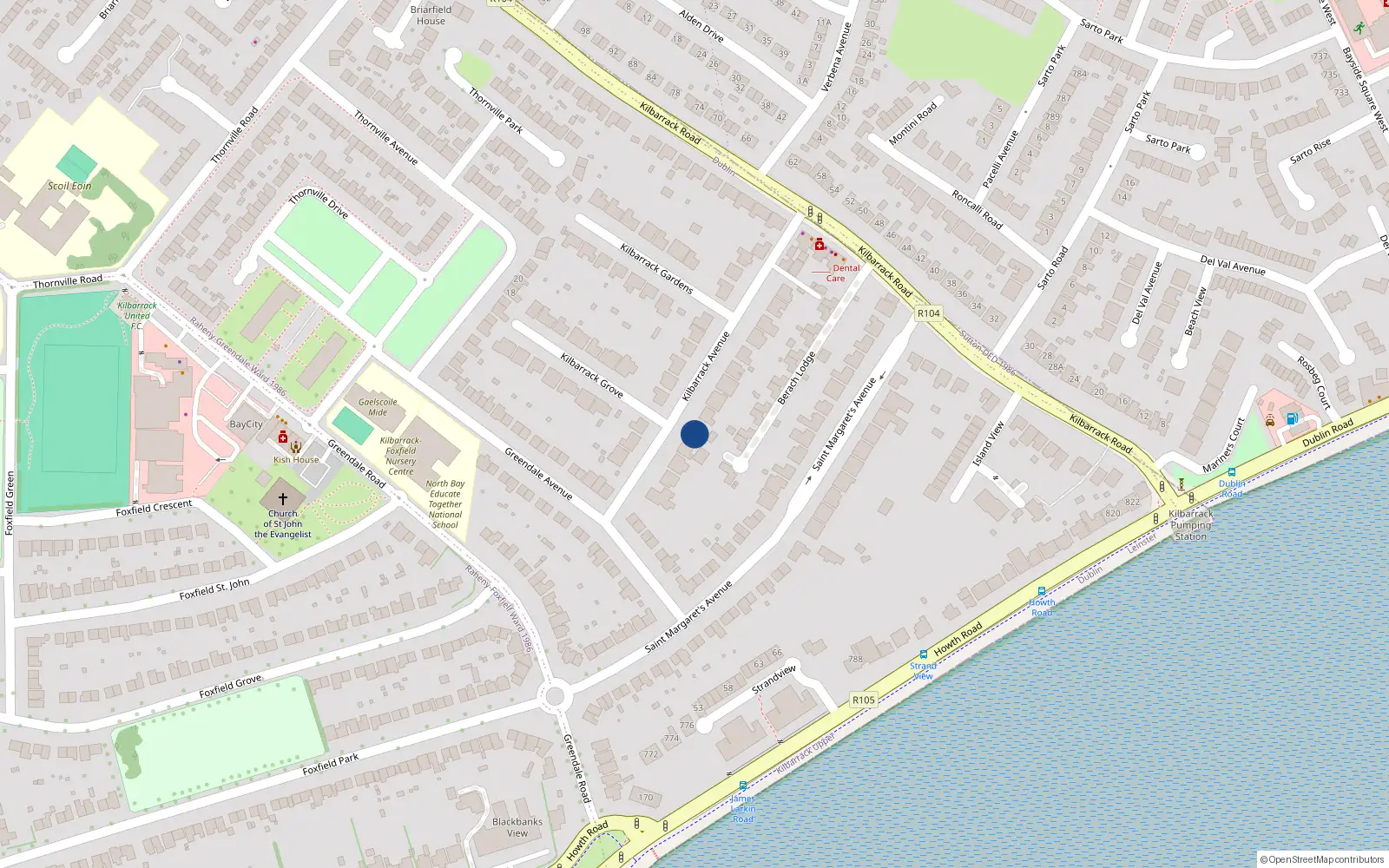 Overhead map showing the location of 19 Kilbarrack Avenue, Dublin 5