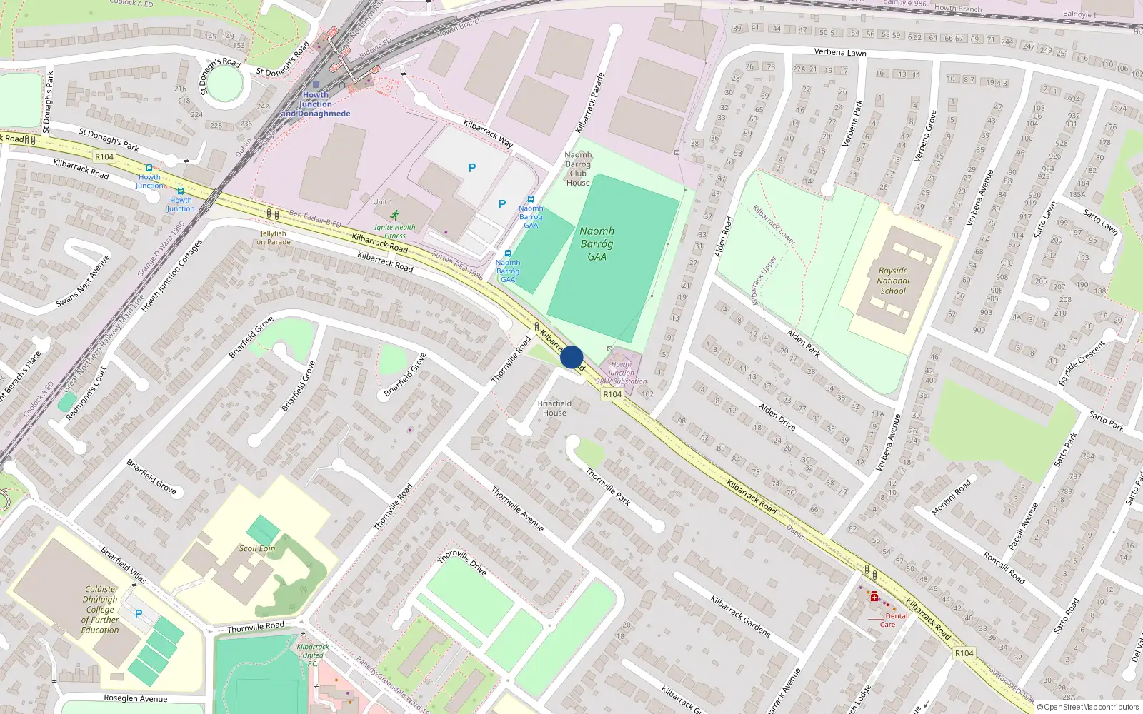 Overhead map showing the location of 19 Kilbarrack Road, Dublin