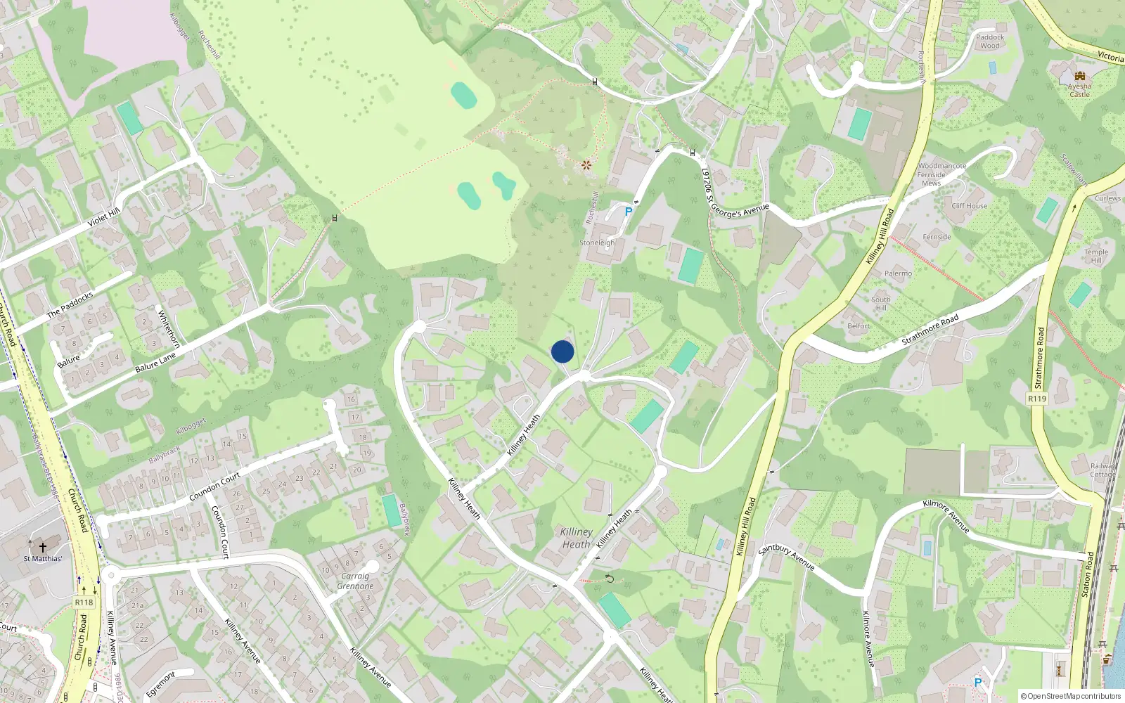 Overhead map showing the location of 19 Killiney Heath, Killiney