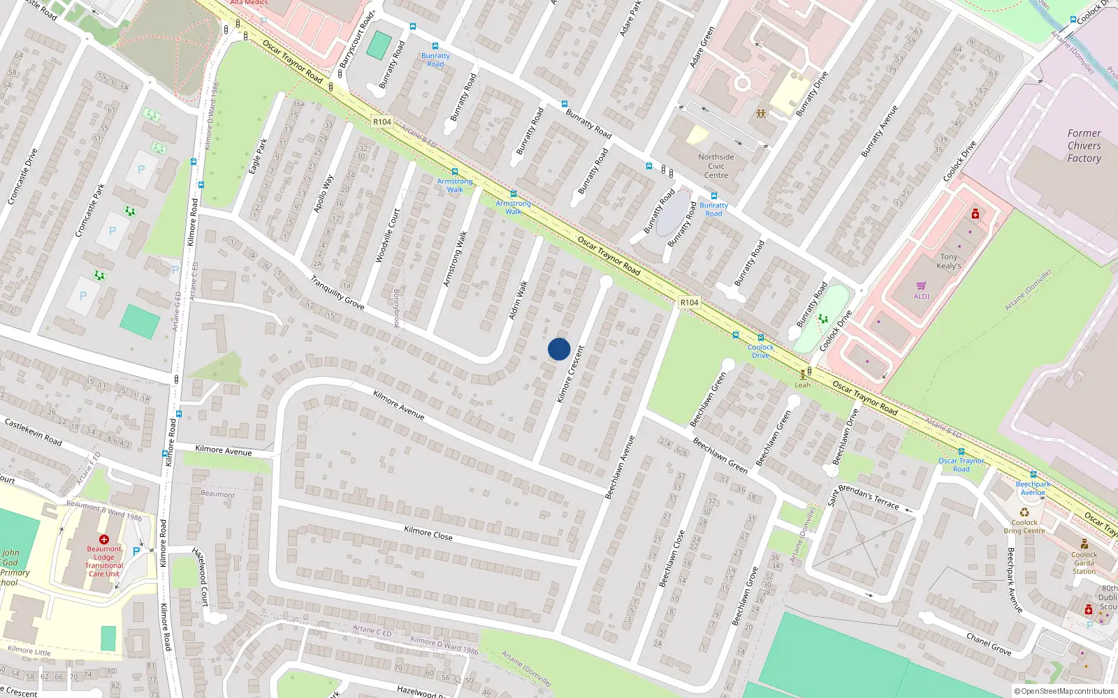 Overhead map showing the location of 19 Kilmore Crescent, Dublin 5