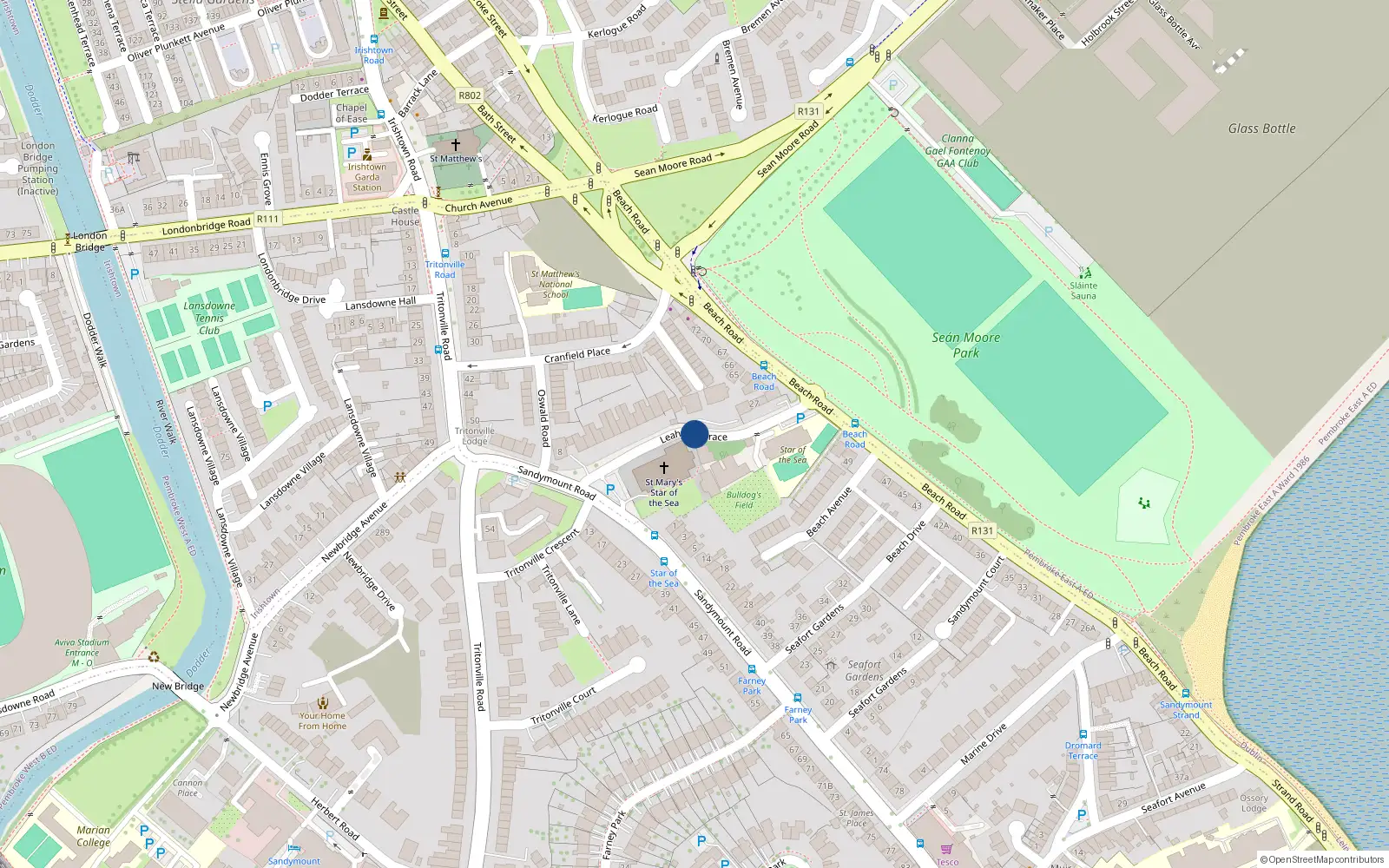 Overhead map showing the location of 19 Leahy's Terrace, Irishtown