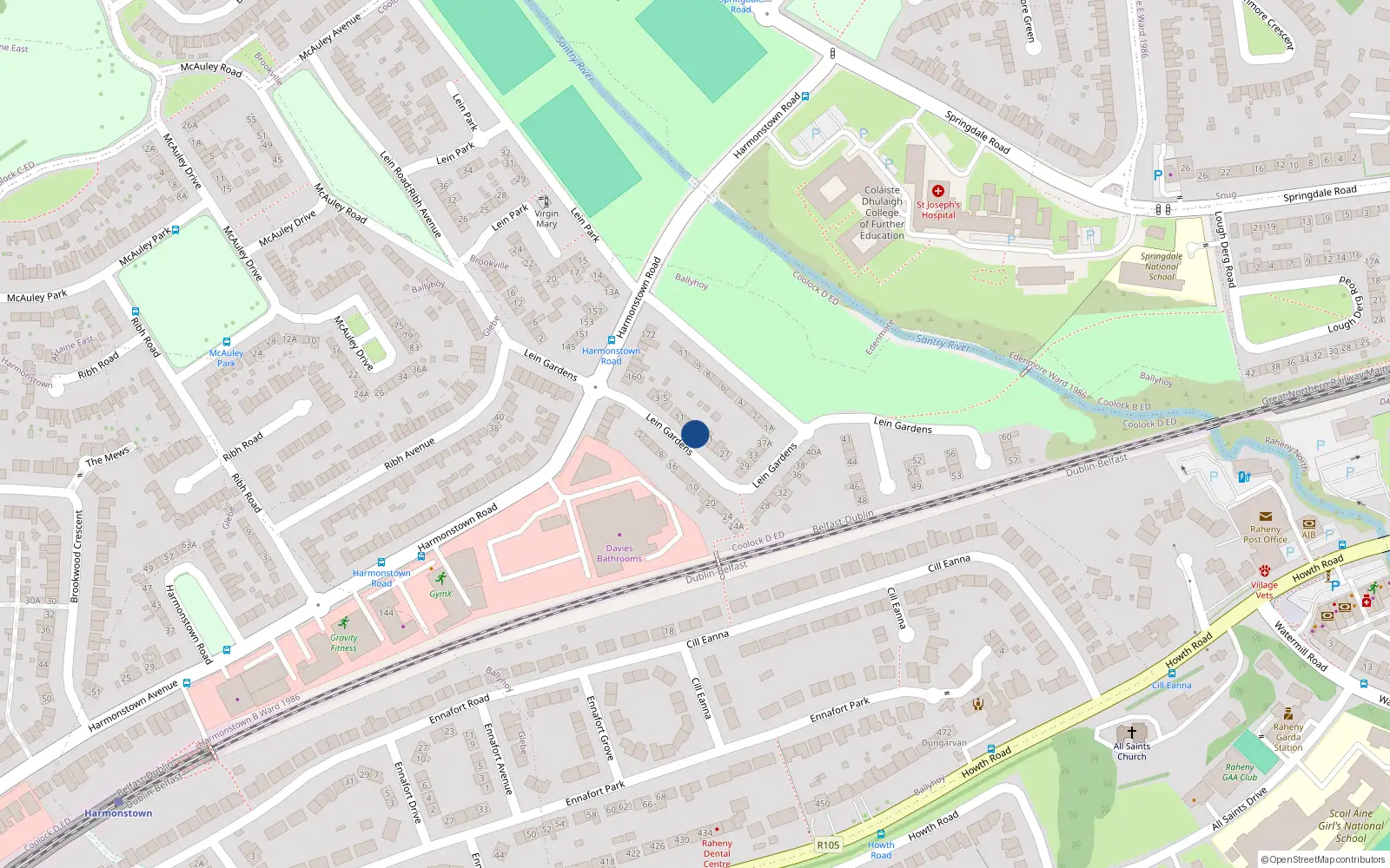 Overhead map showing the location of 19, 19 Lein Gardens, Raheny
