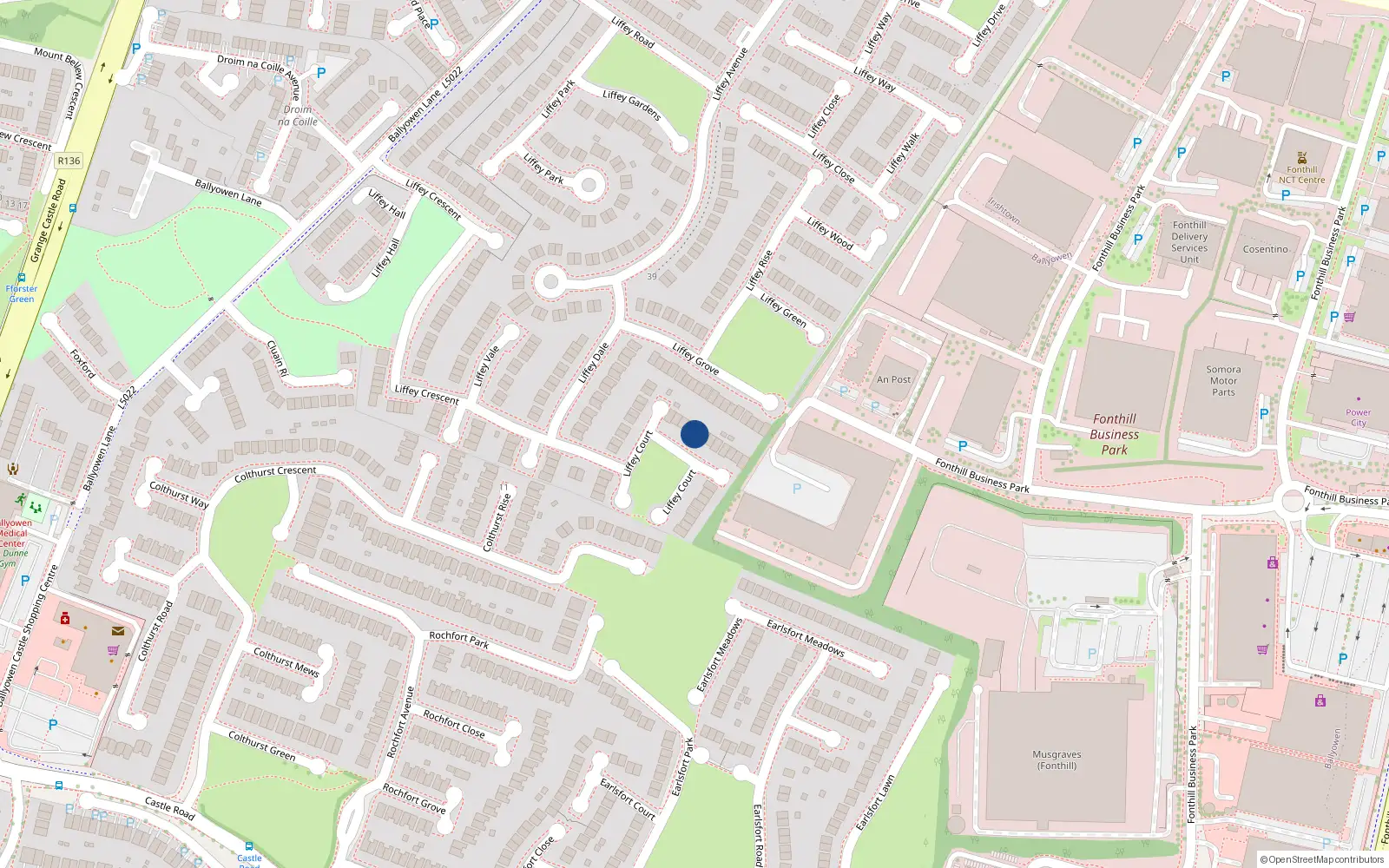 Overhead map showing the location of 19 Liffey Court, Lucan