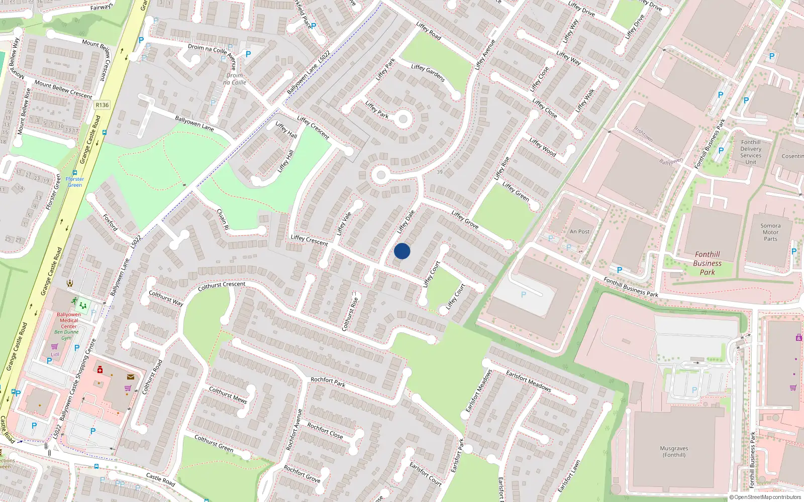 Overhead map showing the location of 19 Liffey Dale, Lucan, Co. Dublin