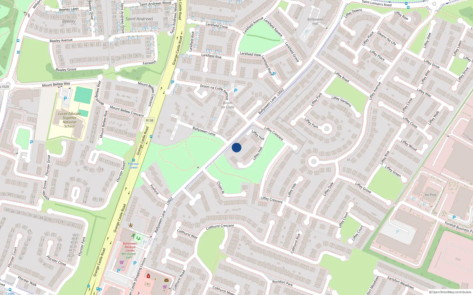 Overhead map showing the location of 19 Liffey Hall, Lucan