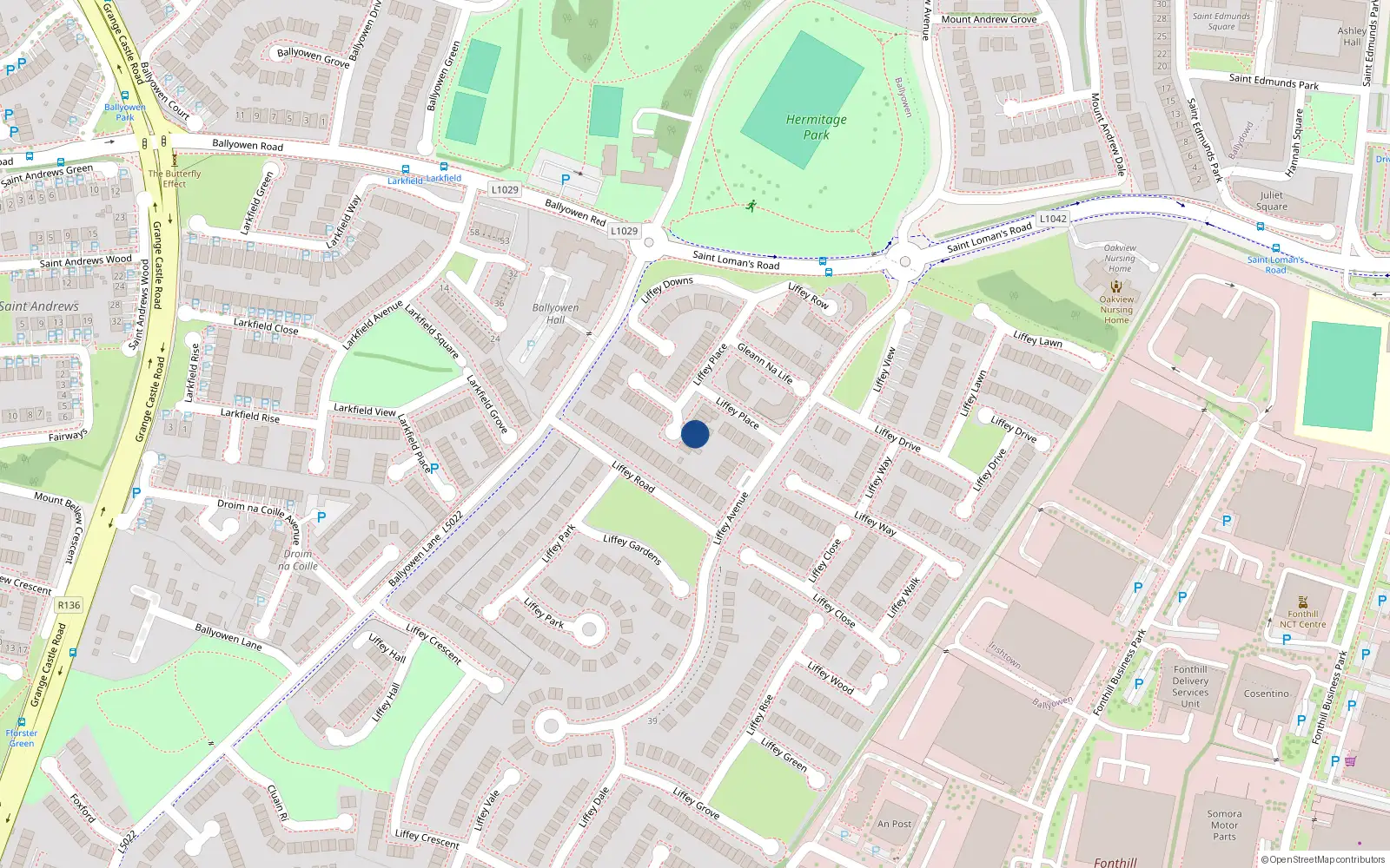 Overhead map showing the location of 19 Liffey Place, Lucan