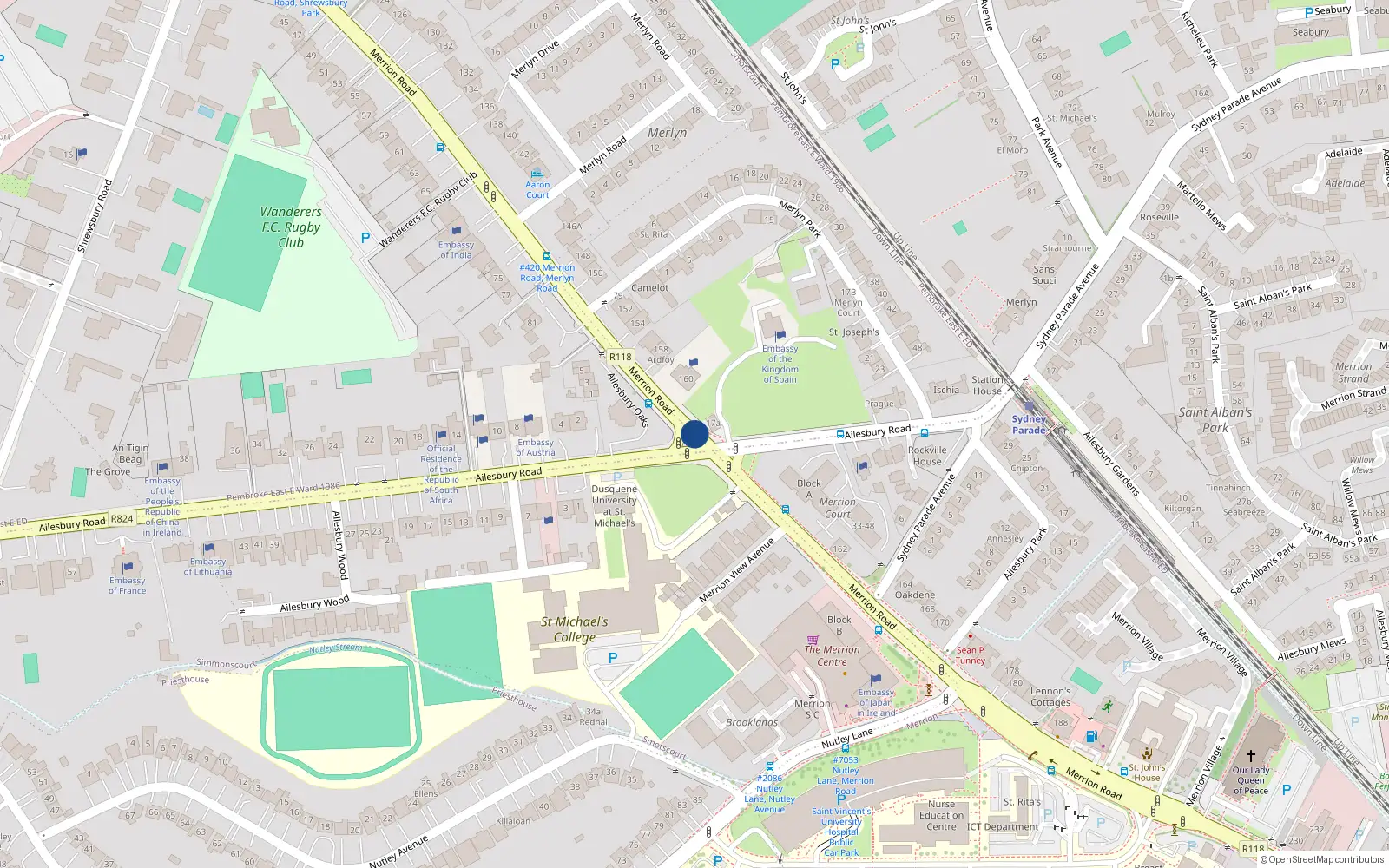 Overhead map showing the location of 19 Linden, 31-33 Merrion Road, Ballsbridge