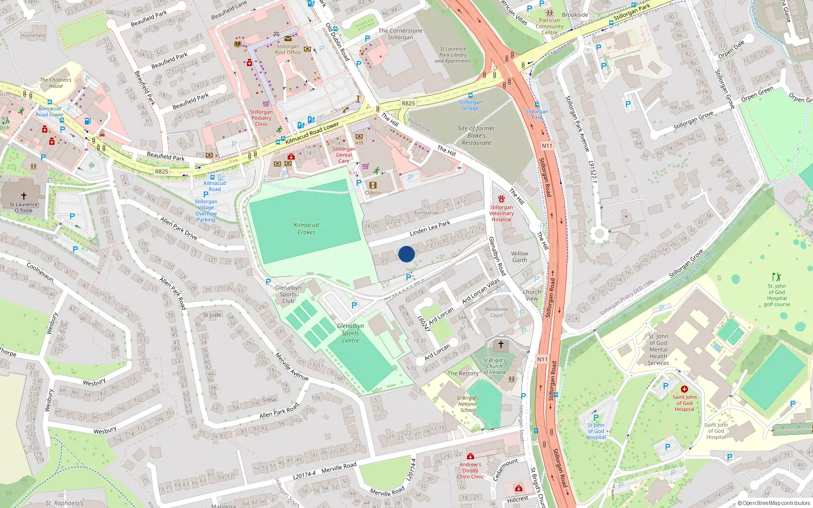 Overhead map showing the location of 19 Linden Lea Park, Stillorgan, Dublin
