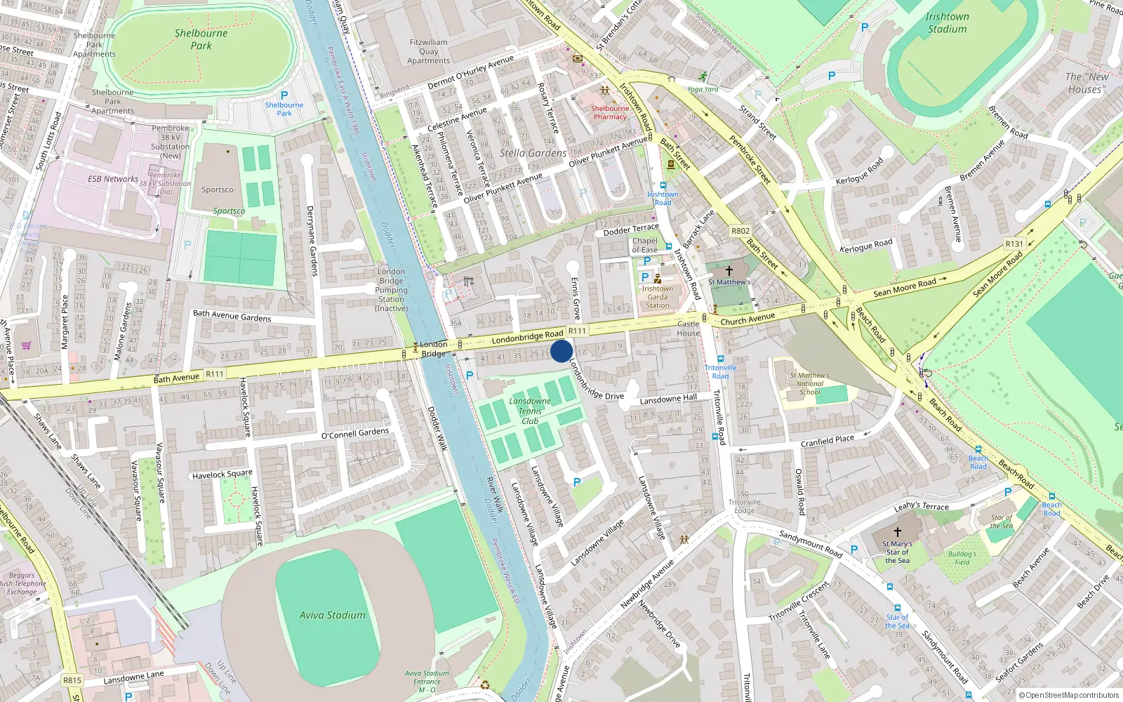 Overhead map showing the location of 19 Londonbridge Road, Irishtown