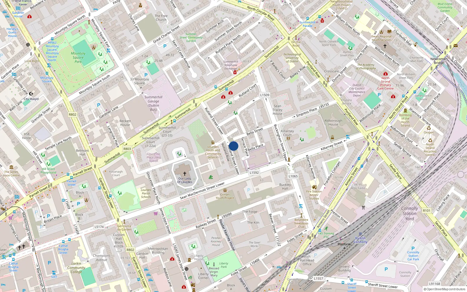Overhead map showing the location of 19 Lower Rutland St, Dublin 1, Dublin