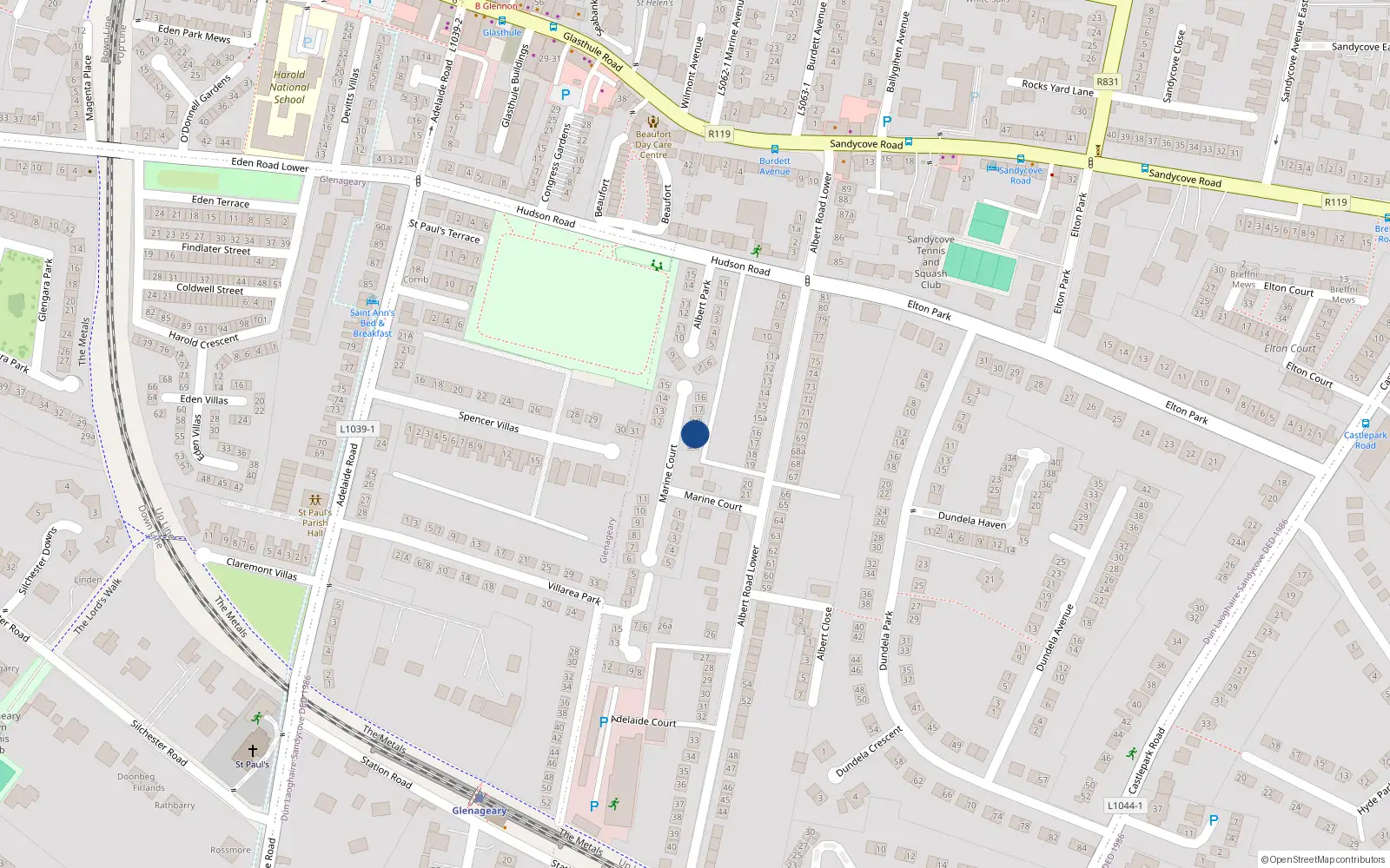 Overhead map showing the location of 19 Marine Court, Dublin