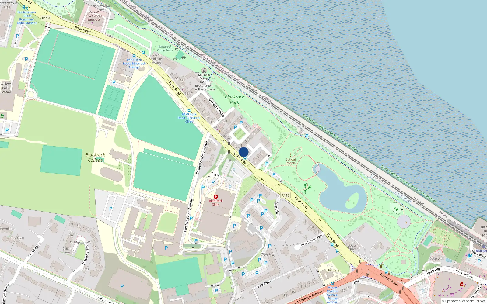 Overhead map showing the location of 19 Marine View, Phoneix Terrace, Blackrock