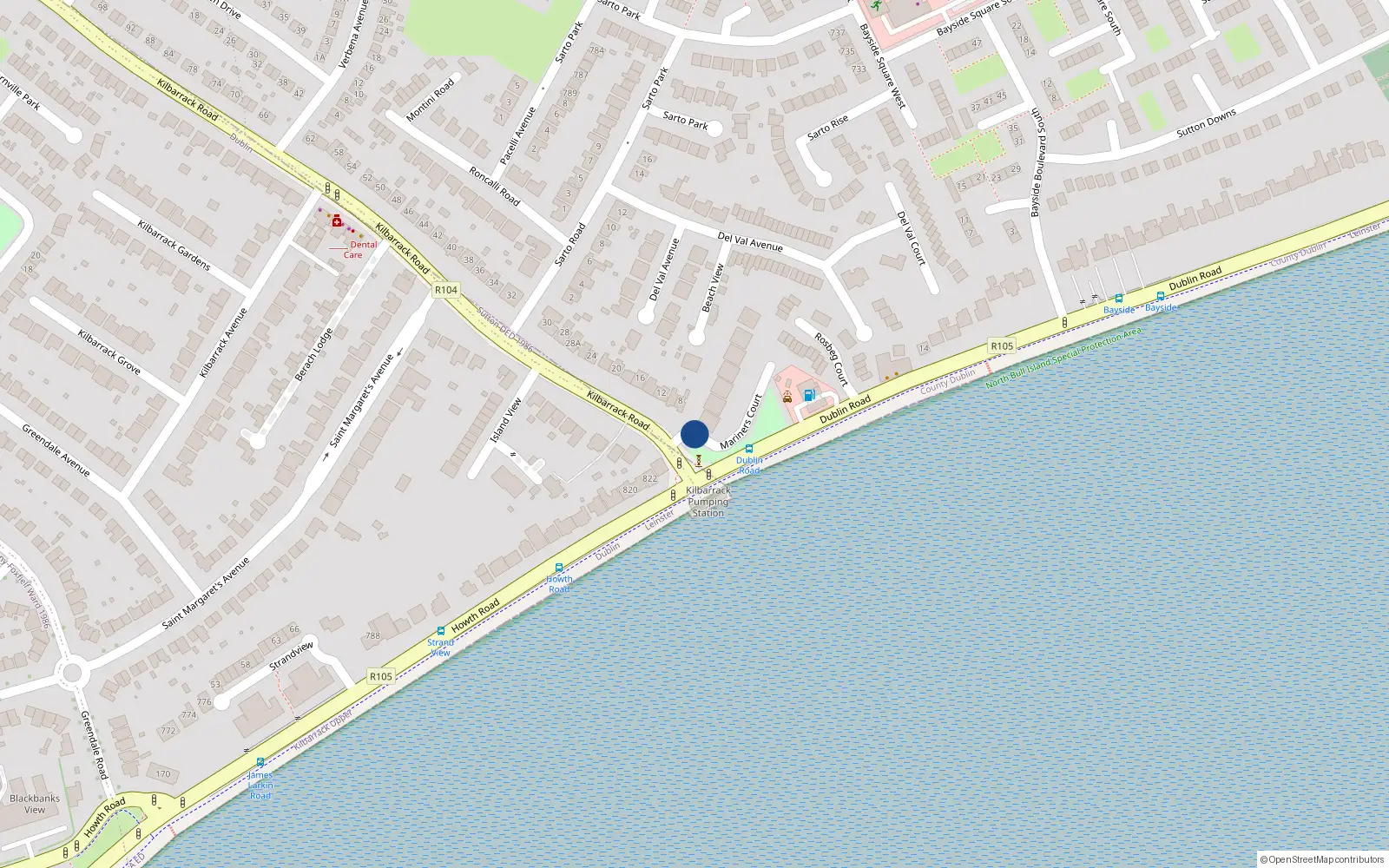 Overhead map showing the location of 19 Mariners Court, Dublin 5