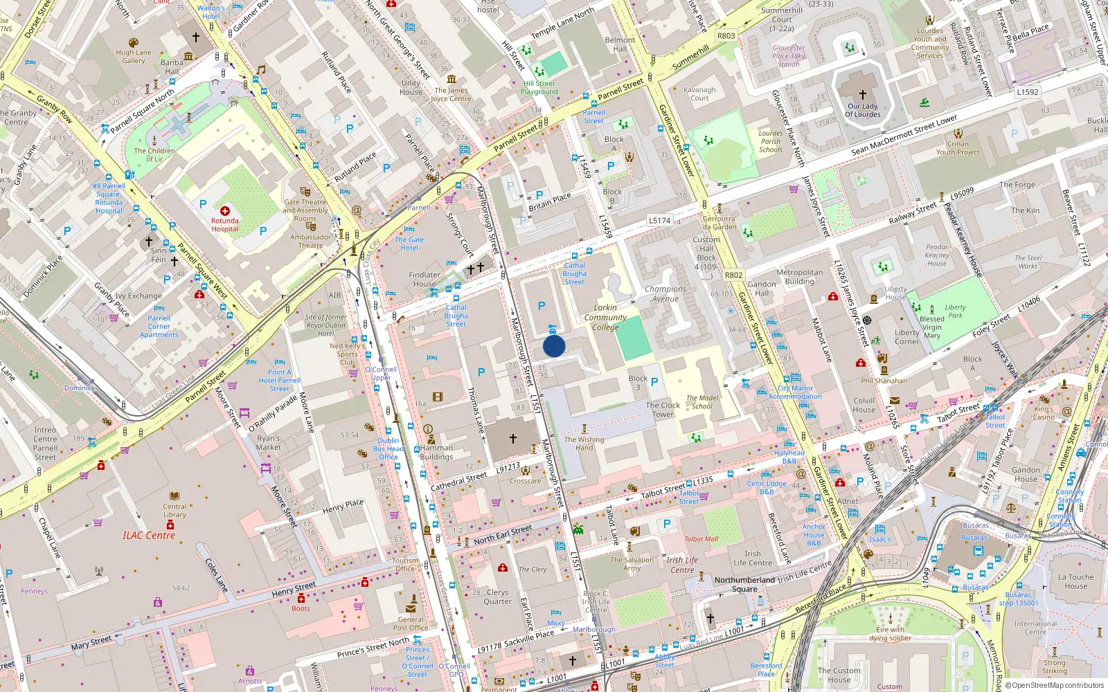 Overhead map showing the location of 19 Marlborough Court, Marlborough St, Dublin 1