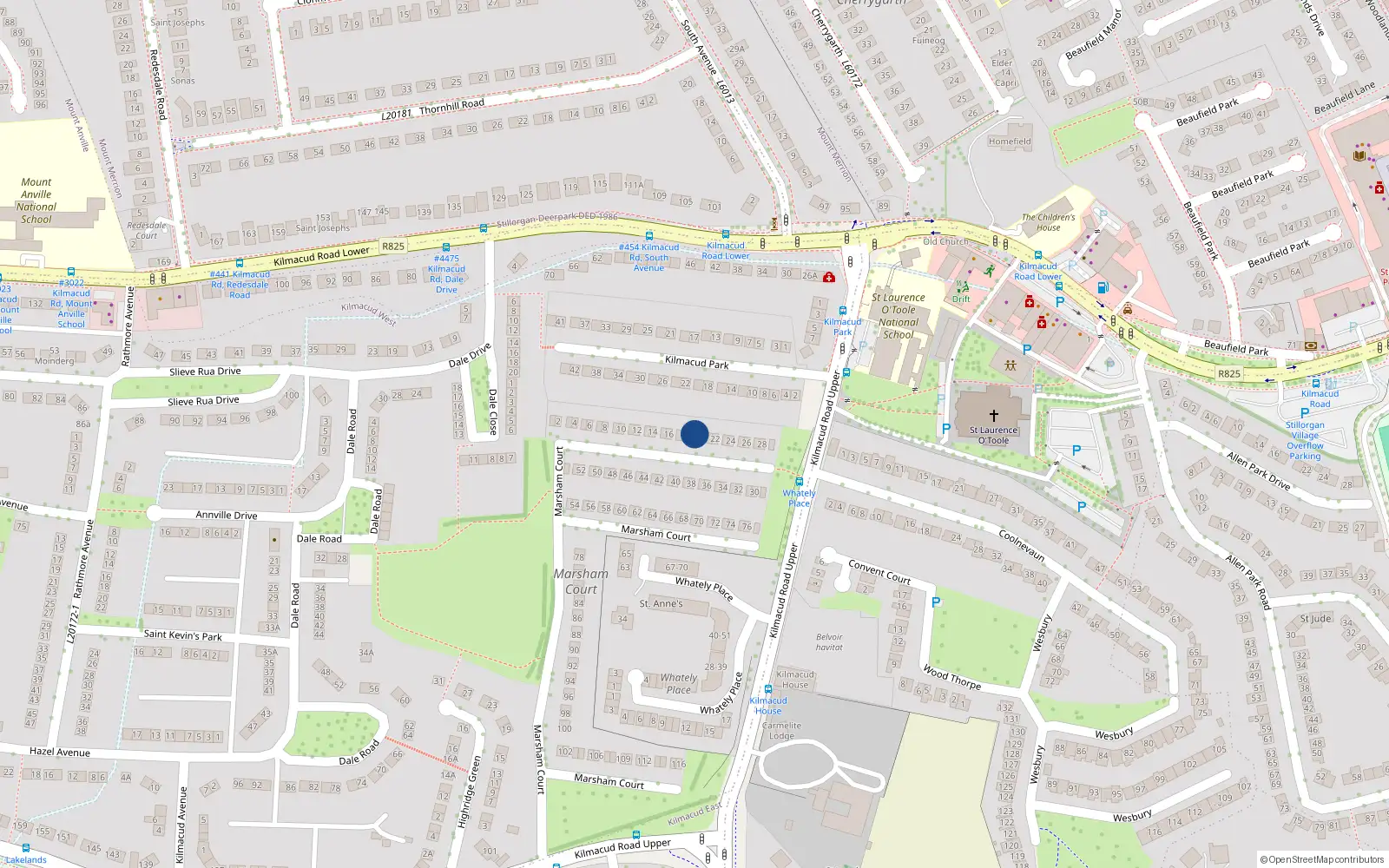 Overhead map showing the location of 19 Marsham Court, Dublin