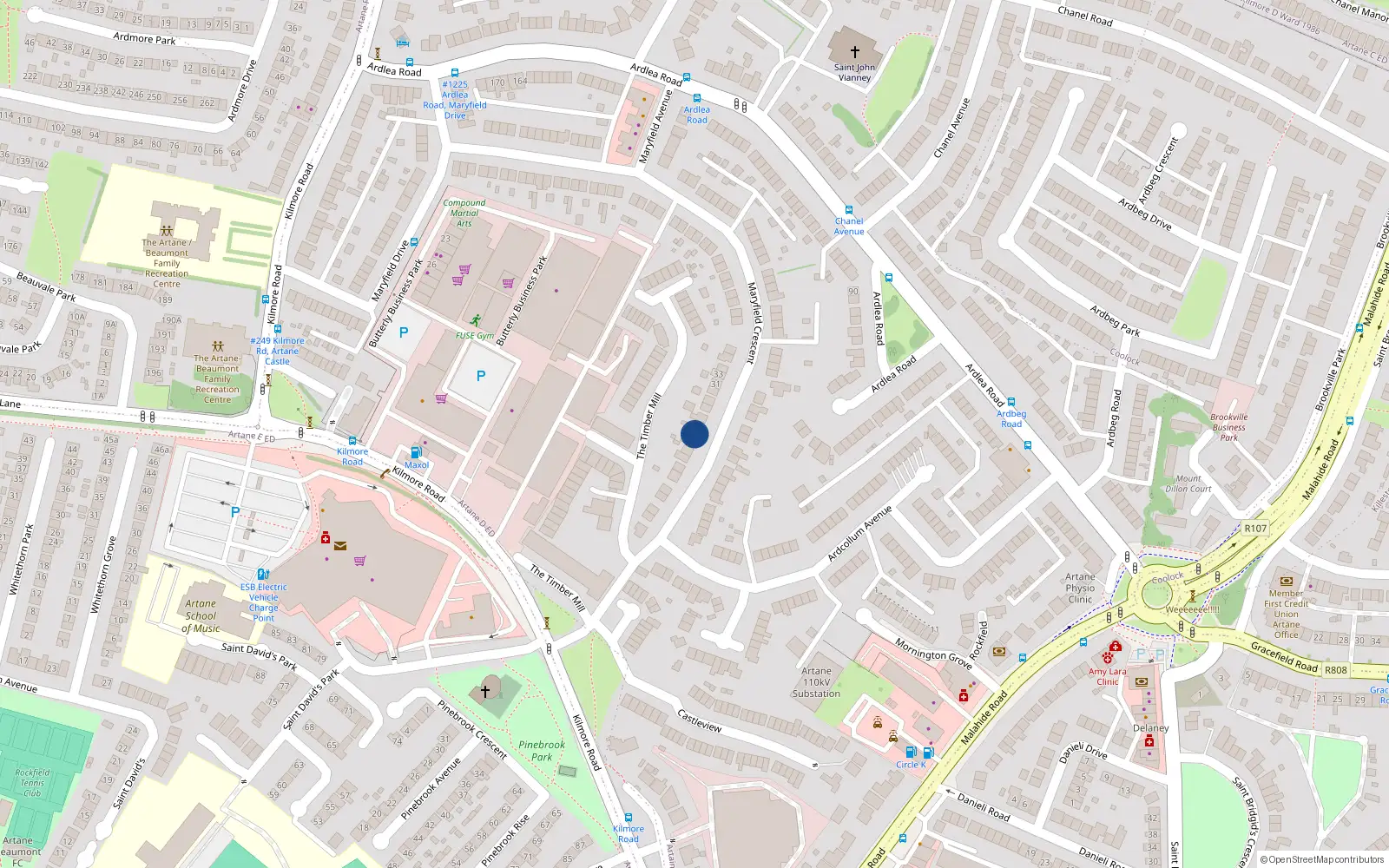 Overhead map showing the location of 19 Maryfield Crescent, Artane, Dublin 5