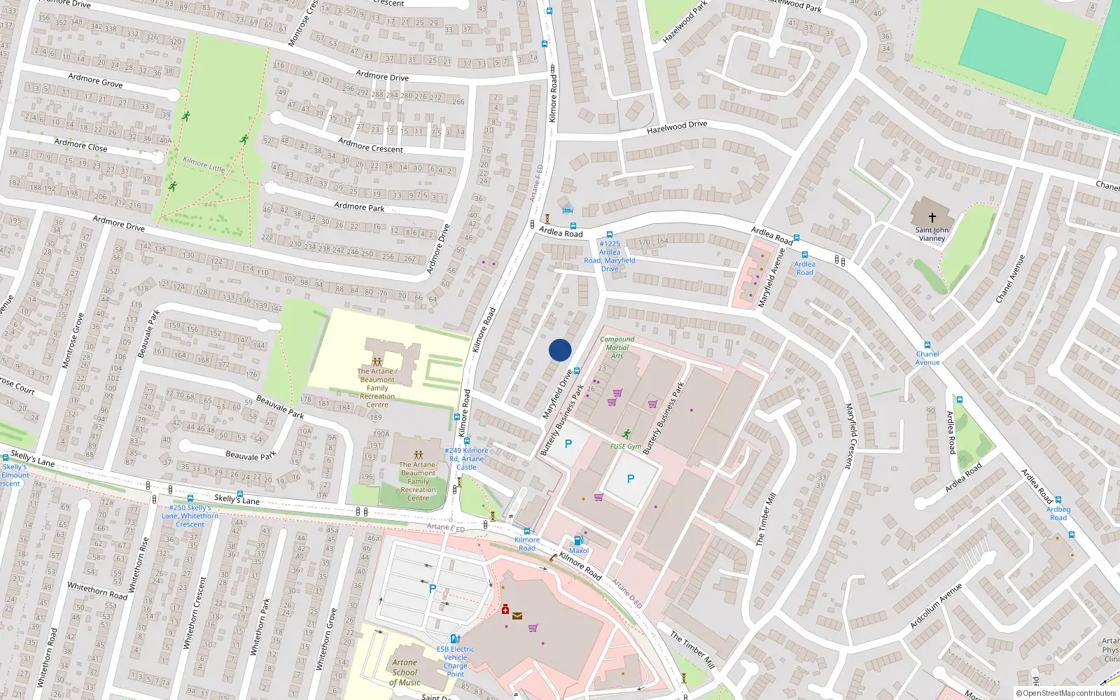 Overhead map showing the location of 19 Maryfield Drive, Dublin 5