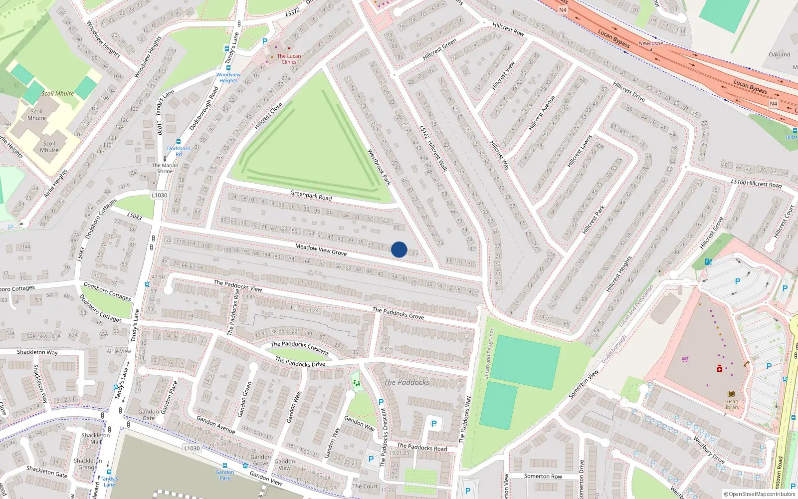 Overhead map showing the location of 19 Meadowview Grove, Lucan