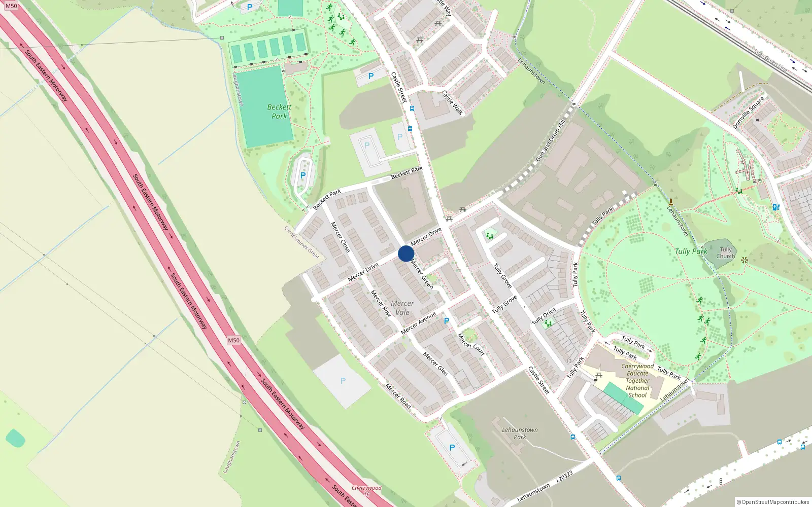Overhead map showing the location of 19 Mercer Green, Laughanstown