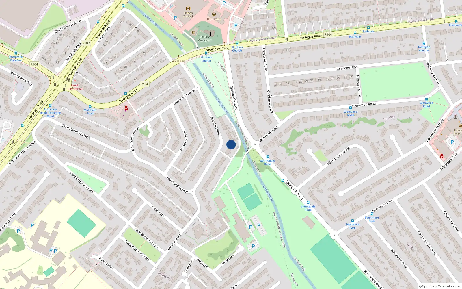 Overhead map showing the location of 19 Moatfeild Road, St Brendans Estate, Dublin 5
