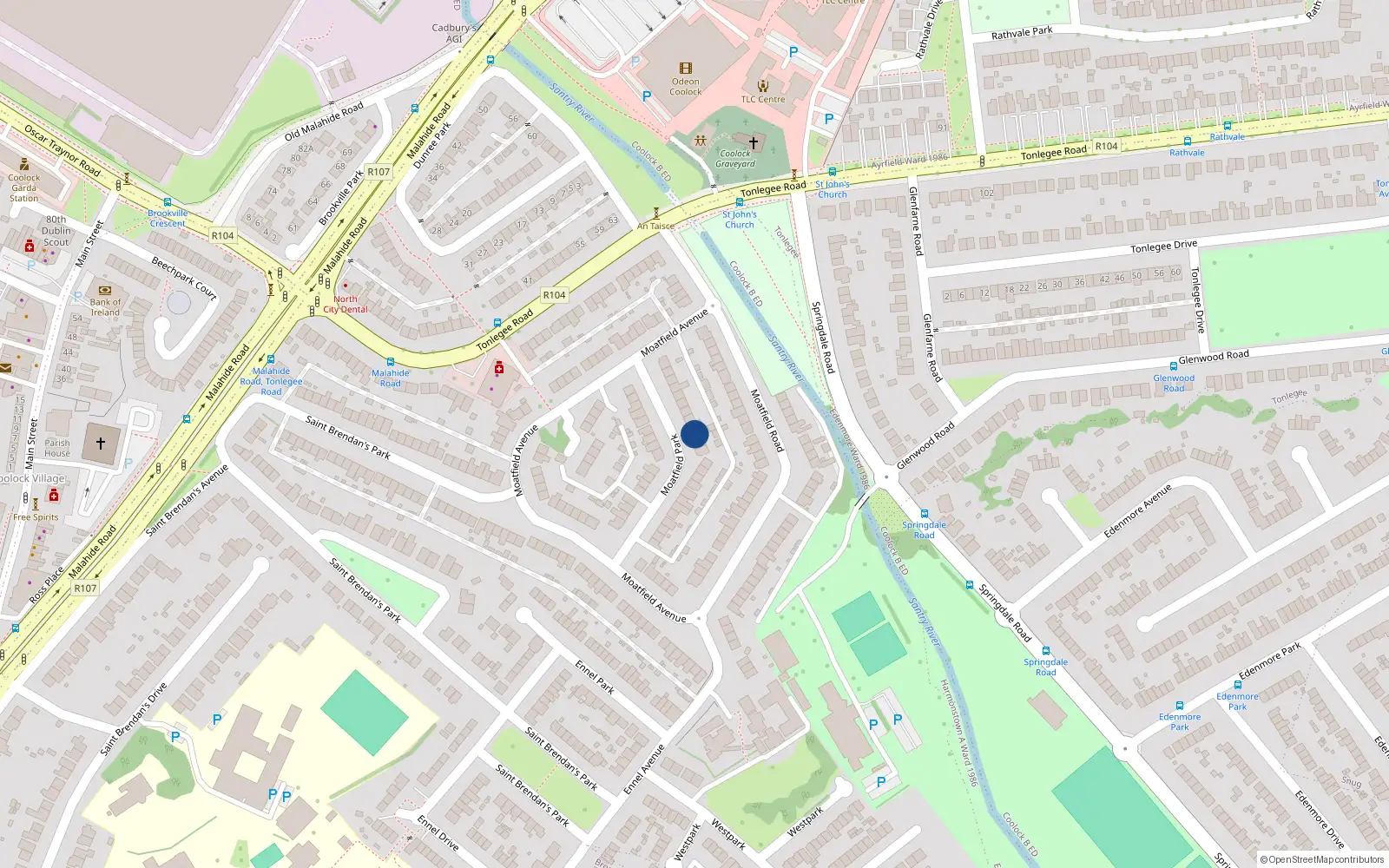 Overhead map showing the location of 19 Moatfield Park, Coolock, Dublin 5